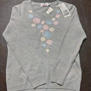 NWT Stunning Montagut Women's Art Deco Embellished Cashmere Sweater Made in Fran